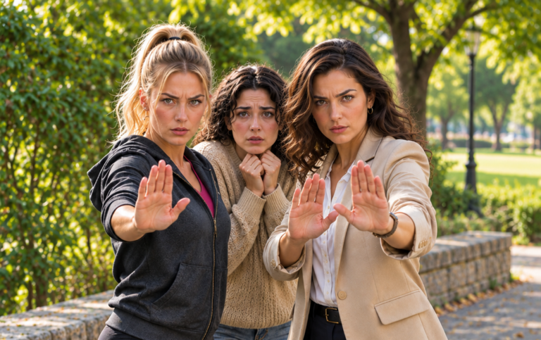 due donne nel parco che proteggono una terza indifesa